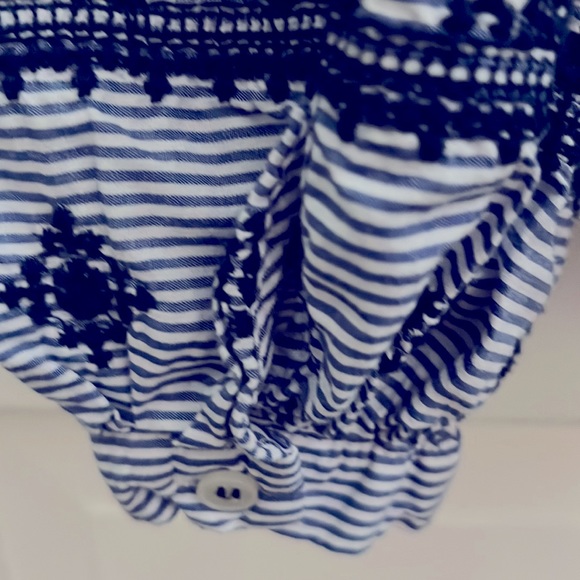 Beautiful Blue and White Striped with Embroidered Puff Sleeve Wrap Blouse - Picture 4 of 5